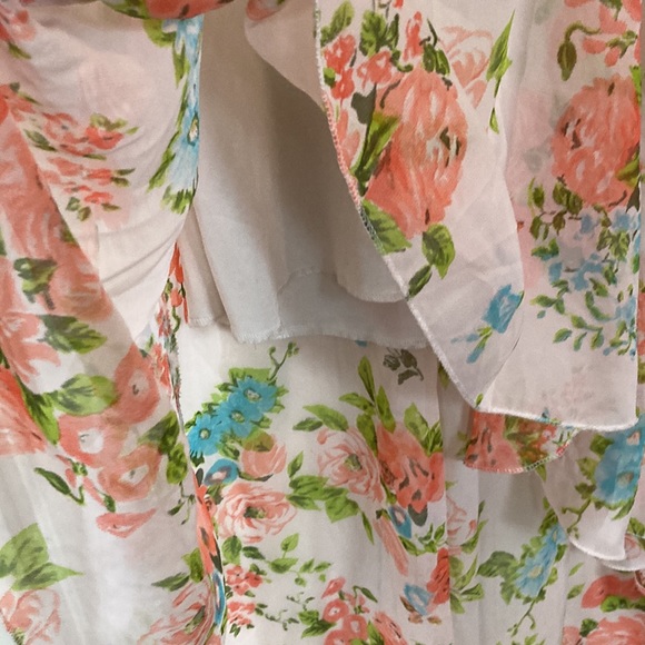 ⭐️ Summer Coral/White Floral Strapless Sheer Sweetheart Flowing Dress - Picture 8 of 14